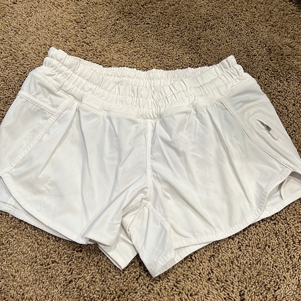 White lululemon running shorts